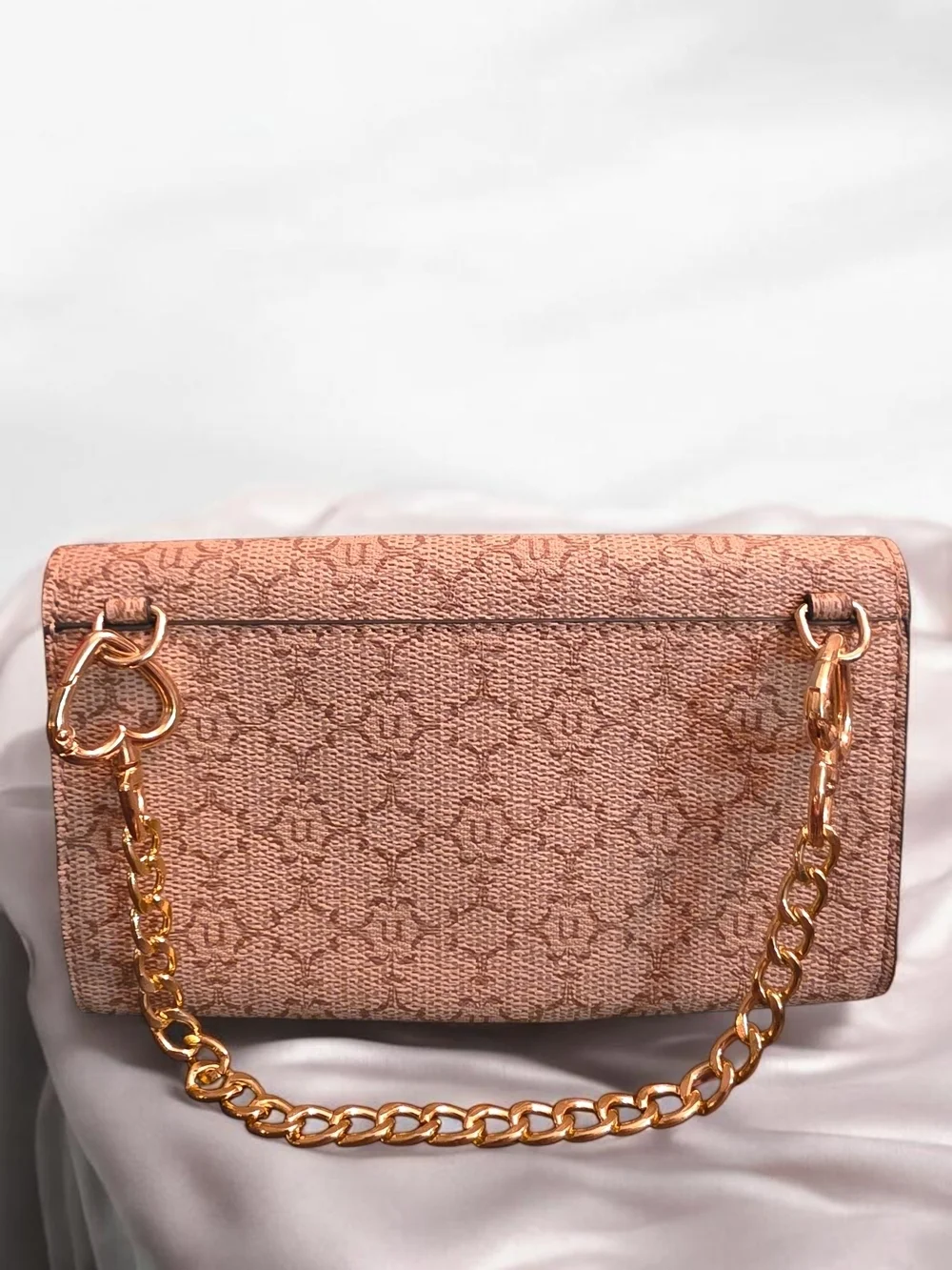 Nanette Lepore Blush Pink Monogram Chain Wallet Clutch Crossbody Envelope Bag